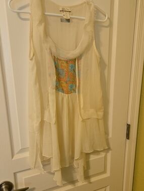 Matilda Jane Cream Sleeveless Chiffon Tunic with Colorful Panel